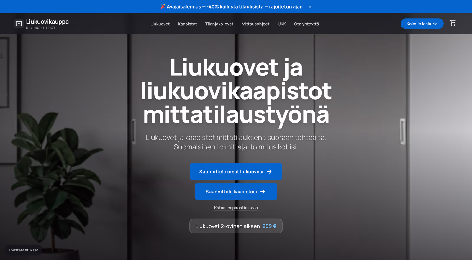 Liukuovikauppa.com — Mittatilausliukuovien verkkokauppa + suunnittelutyökalu